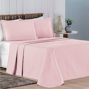 Cobre Leito Queen Charm Piquet 100% Algodão 3 Peças - Rosa