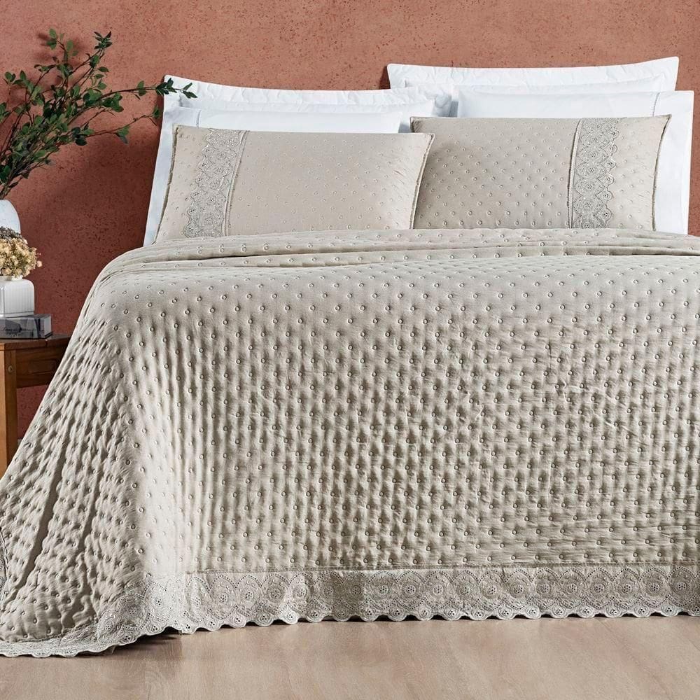 Cobre Leito Nobless Casal Padrão 03 Peças - Amêndoa