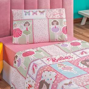 Jogo De Cama Lençol Bouti Infantil Kids Solteiro 03 Peças Ballet