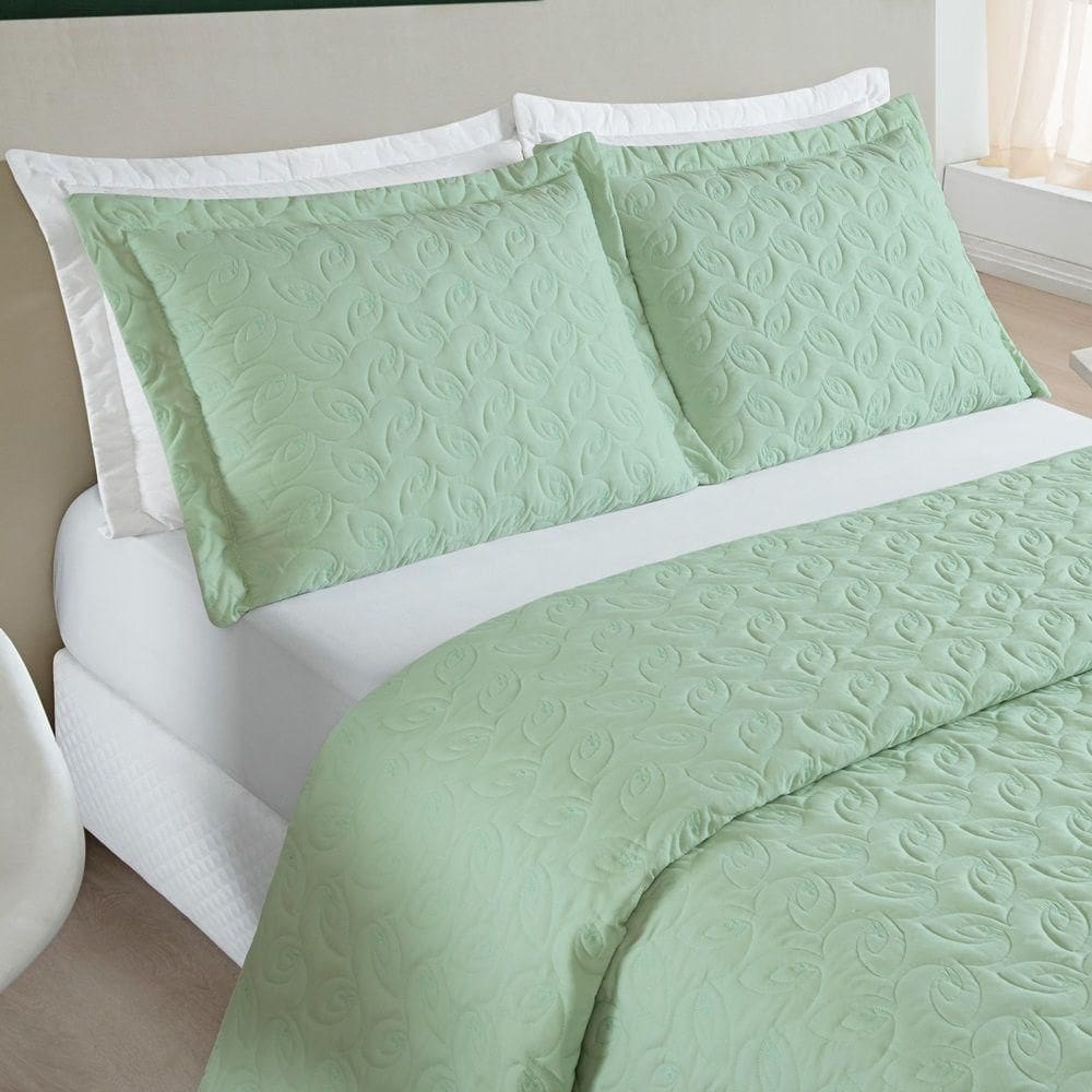 Cobre Leito 200 Fios Bordado ágata Queen 03 Peças - Verde