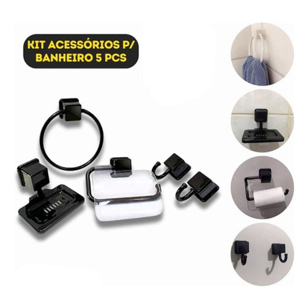 Kit Acessórios De Banheiro Moderno 5 Peças Design Em Preto