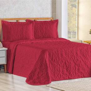 Cobre Leito Queen Bouti Mavie Floral 180 Fios 3 Peças - Vermelho