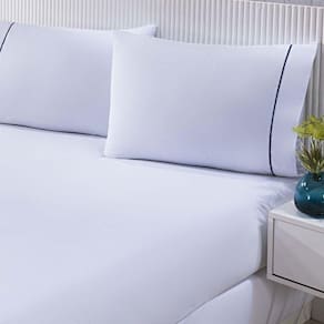 Jogo De Cama Lençol 100% Algodão Percal 150 Fios Casal Gran Moratta 3 Peças Branco E Azul