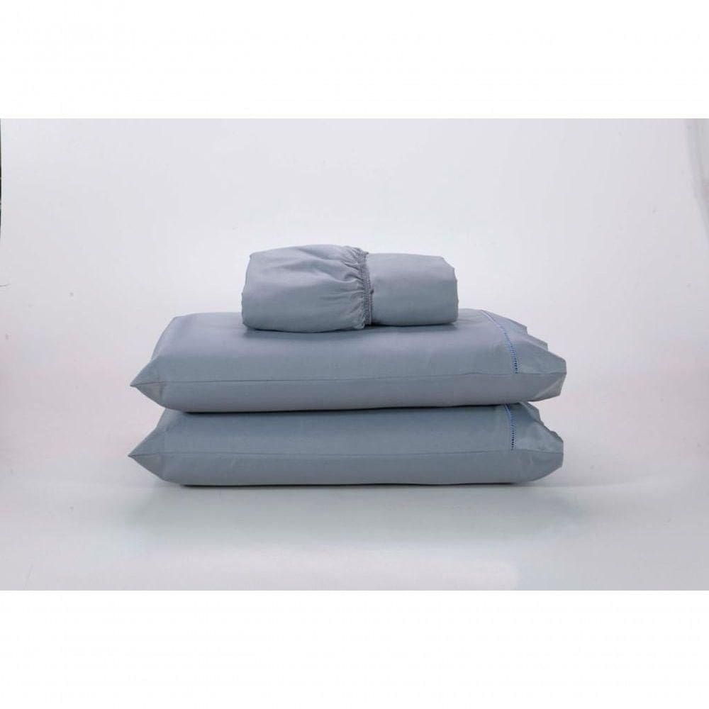Jogo Lençol 400 Fios Ponto Palito Cama Casal 3pçs Poliéster - Cinza