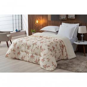 Coberdrom Sherpa-percal 180 Fios Estampado Solteiro Gran Moratta 01 Peça - Floral Salmão