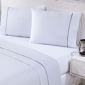Jogo De Cama Lençol 100% Algodão Percal 150 Fios Casal Gran Moratta 4 Peças Branco E Cinza