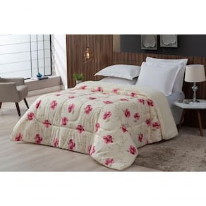 Coberdrom Sherpa/percal 180 Fios Estampado King Gran Moratta 01 Peça - Floral Rose