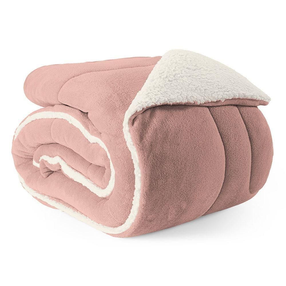 Coberdrom Cobertor King 1 Peça Maya Manta Soft E Sherpa De Carneiro 100% Poliéster Cor:rosê