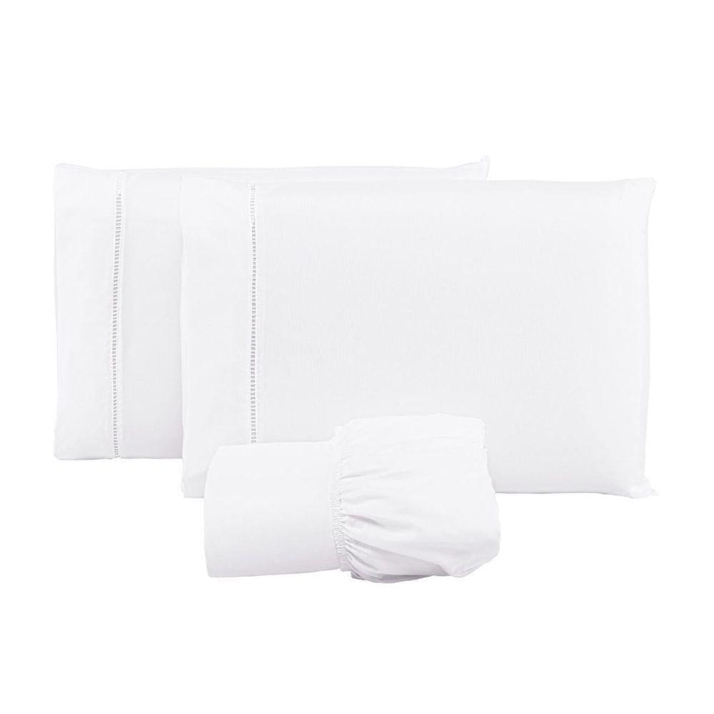 Jogo Lençol 400 Fios Ponto Palito Cama Casal 3pçs Poliéster - Branco