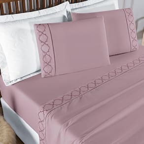Jogo De Cama 300 Fios Bordado Casal Padrão Infinity 04 Peças - Frapê De Uva