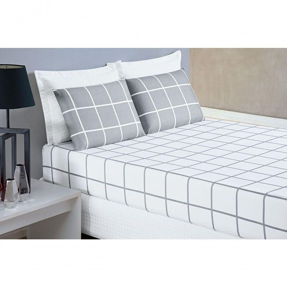 Jogo De Cama Lençol 200 Fios Austin King 03 Peças Cinza