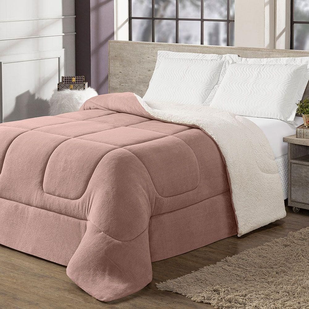 Coberdrom Cobertor Solteiro 1 Peça Maya Manta Soft E Sherpa De Carneiro 100% Poliéster Cor:rosê