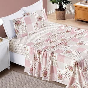 Jogo De Cama Lençol Bouti Estampado Solteiro 03 Peças Rosa Matura