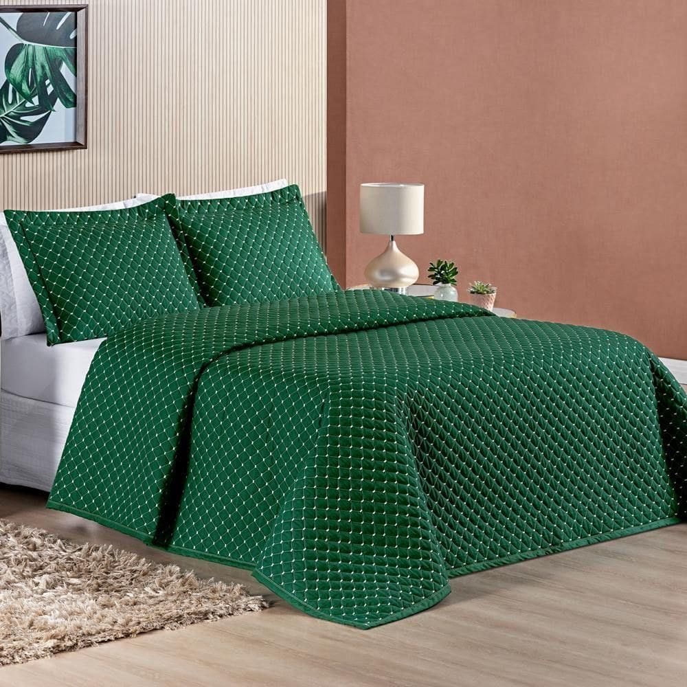 Cobre Leito 200 Fios Queen Ravena 03 Peças - Esmeralda