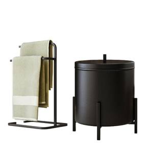 Kit Porta Toalha Duplo E Lixeira Para Banheiro Level Preto