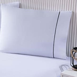 Jogo De Cama Lençol 100% Algodão Percal 150 Fios Casal Gran Moratta 3 Peças - Branco E Cinza