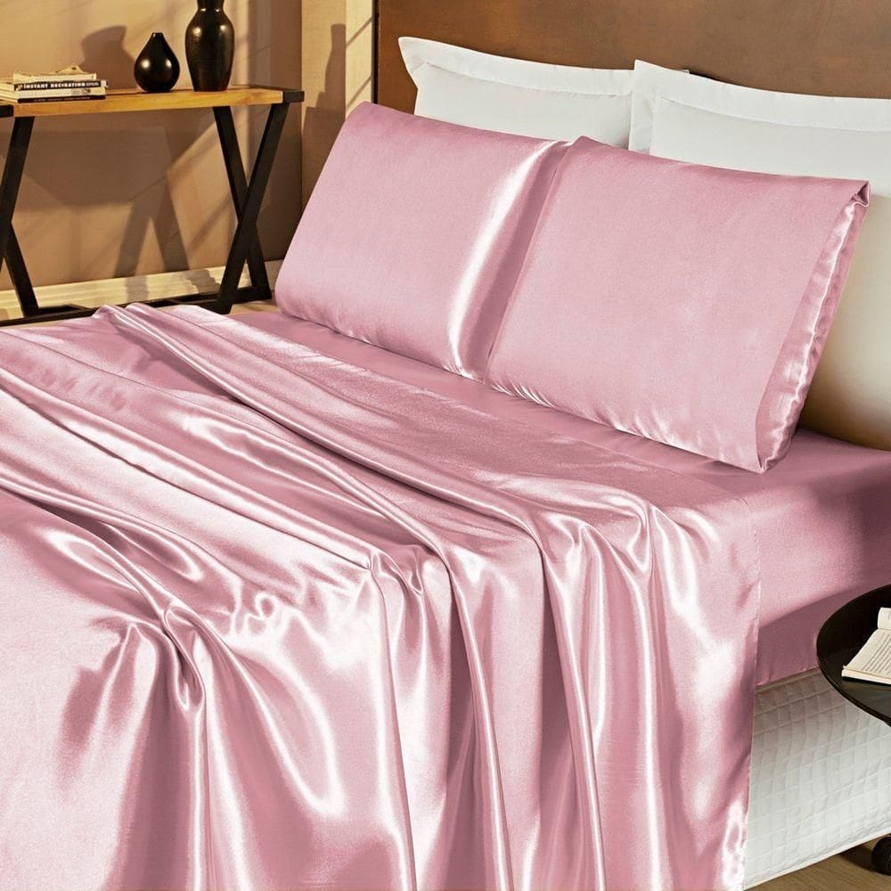 Jogo De Cama Lençol Cetim Queen Romantic 04 Peças Rose