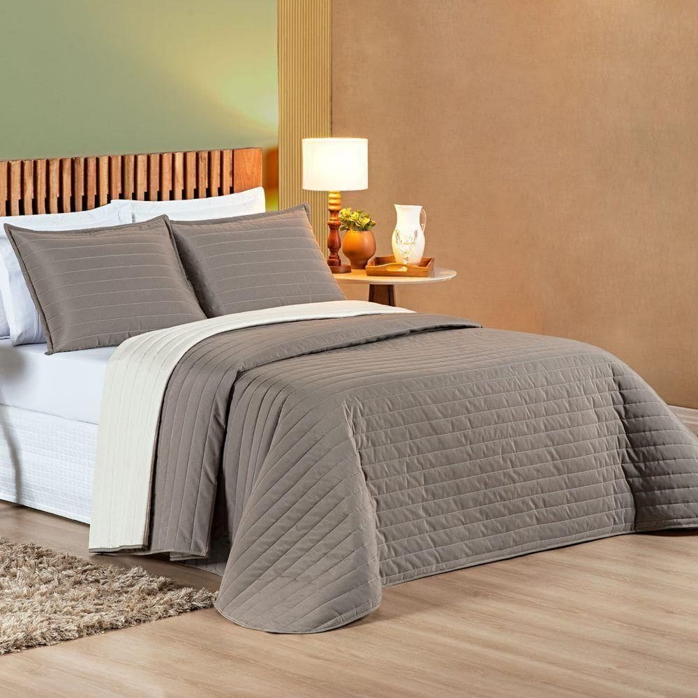 Cobre Leito 200 Fios Dupla Face King Colors 03 Peças - Camafeu / Palha