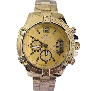 Relógio Aço Masculino Resistente Água Dourado Pesado Luxo