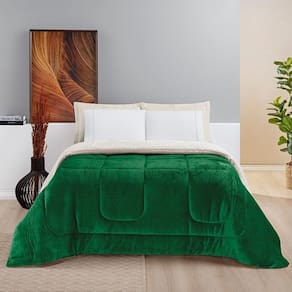 Coberdrom Casal Padrão Sherpa Pele De Carneiro Conforto 01 Peça - Verde Esmeralda