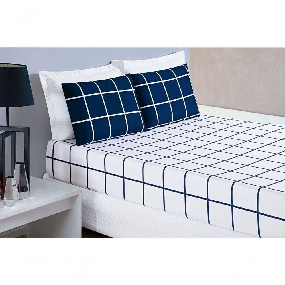 Jogo De Cama Lençol 200 Fios Austin Casal Padrão 03 Peças Marinho