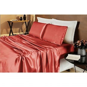 Jogo De Cama Lençol Cetim Casal Romantic 04 Peças Telha