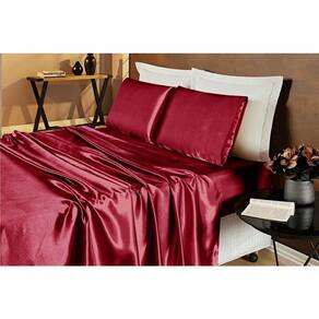 Jogo De Cama Lençol Cetim Casal Romantic 04 Peças - Vinho