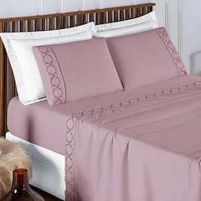 Jogo De Cama 300 Fios Bordado Casal Padrão Infinity 04 Peças - Frapê De Uva