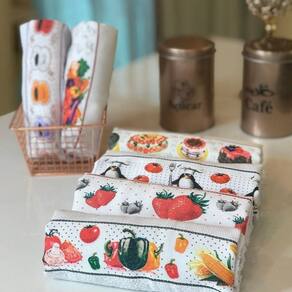 Kit 5 Pano De Louça Gourmet - Utensilio De Cozinha 100% Algodão - Pano De Copa Estampado - Casa Da Toalha