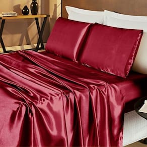 Jogo De Cama Lençol Cetim Casal Romantic 04 Peças Vinho