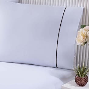Jogo De Cama Lençol 100% Algodão Percal 150 Fios Casal Gran Moratta 3 Peças - Branco E Palha