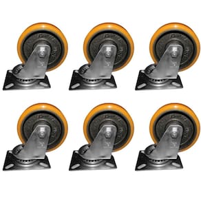 Kit 6 Rodas 127Mm Ferro/Poliuretano 5``/Placa Giratória