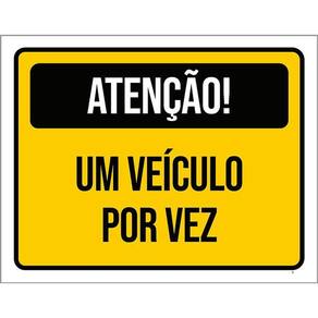 Placa Sinalização - Atenção Veículo Por Vez Amarelo 36X46