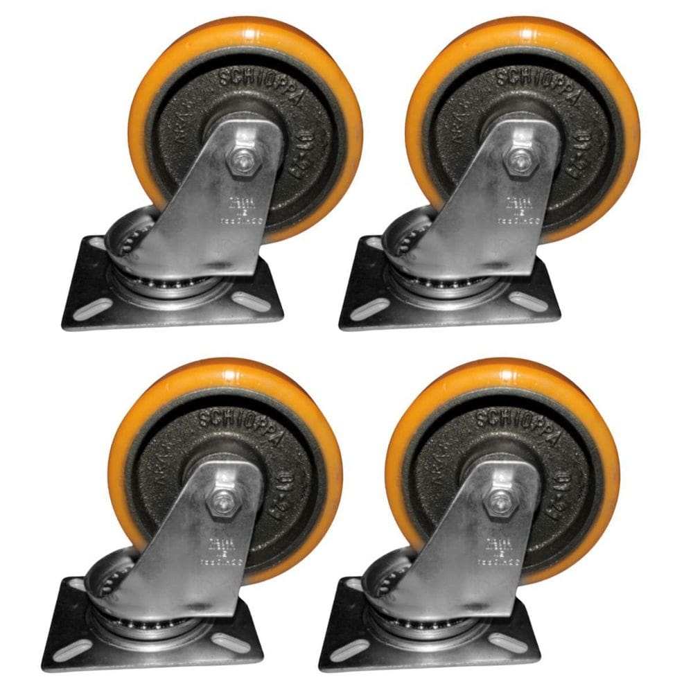 Kit 4 Rodas 127Mm Ferro/Poliuretano 5``/Placa Giratória
