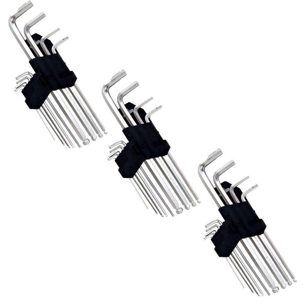 Kit 3 Jogo Chave Hexagonal Torx Longa Ponta Dupla Aço 9Pçs