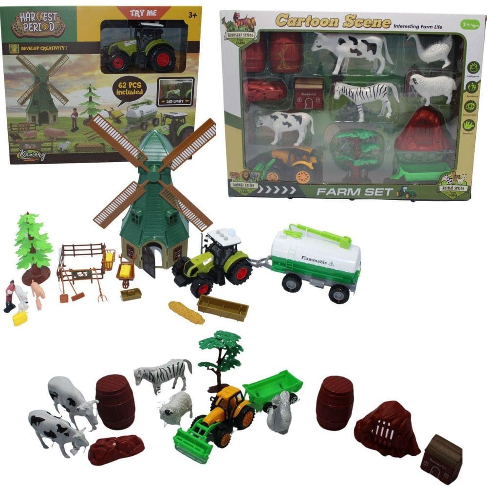 Conjunto Fazenda Trator Animais E Moinho Montar 75 Peças