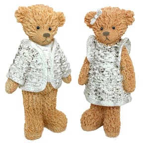 Casal De Ursinho Resina  Em Pé Decorativo 19Cm Altura
