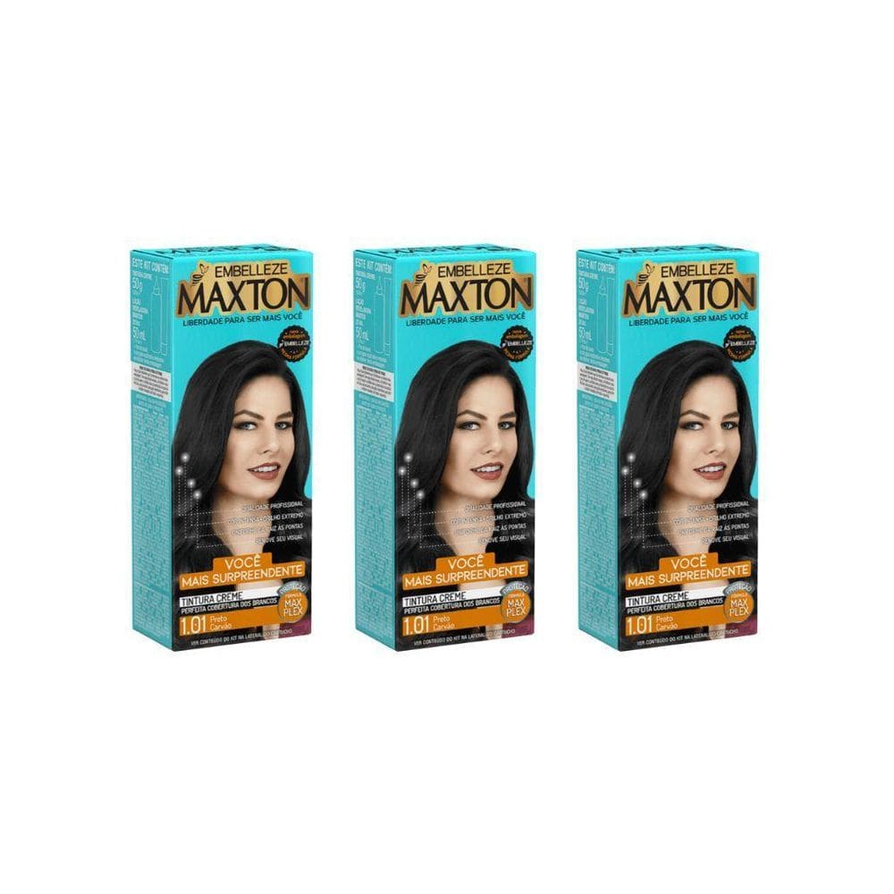 Coloraçao Maxton 1.01 Preto Carvao-Kit C/3Un