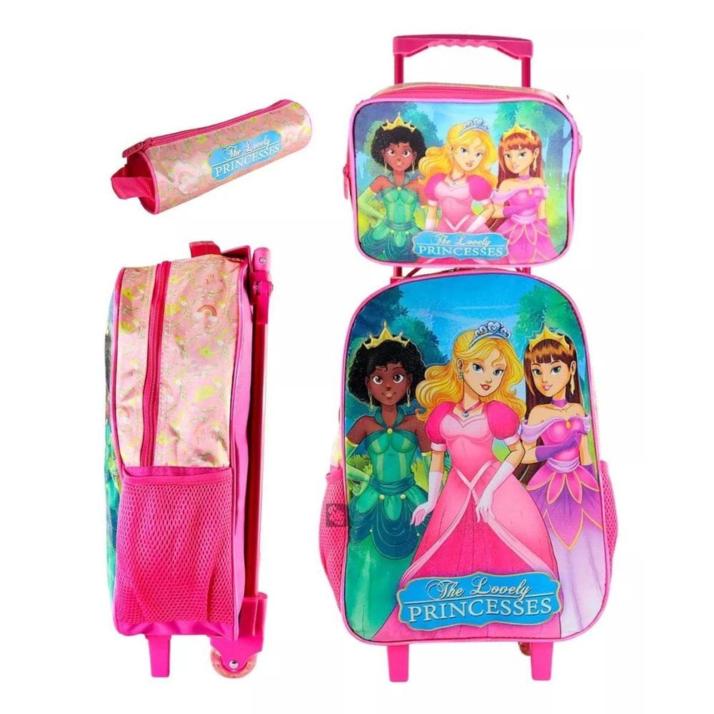 Kit Mochila Infantil Escolar Com 3 Peças Princesas Diversão