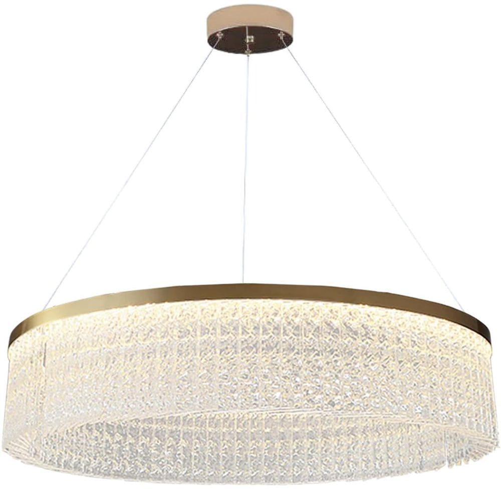 Lustre Redondo 136Cm X 60Cm Led 80 Cristais 3 Cores