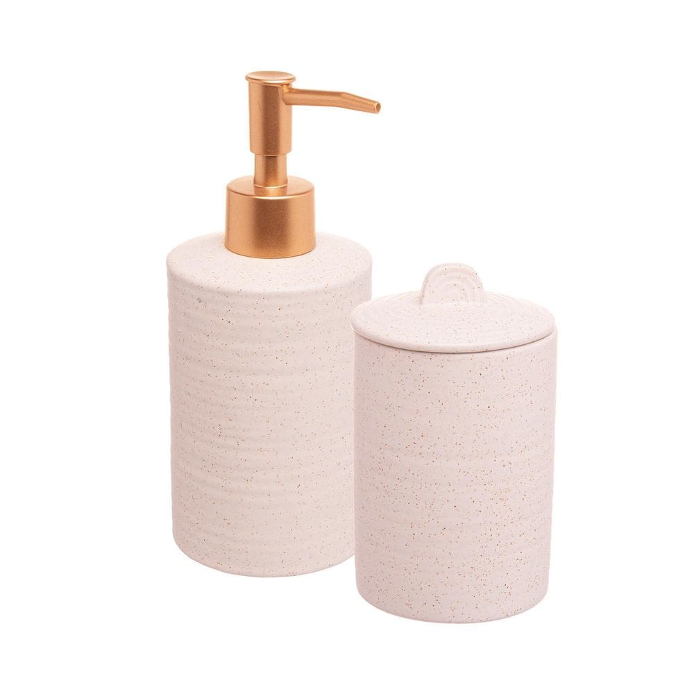 Conjunto Banheiro Cerâmica 2 Peças Sand Dispenser E Algodão
