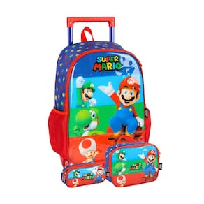 Kit Super Mario Mochila De Rodas Lancheira Estojo Vermelho