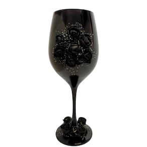 Taça Vidro Preta Pomba Gira Rosas Pretas 490 Ml