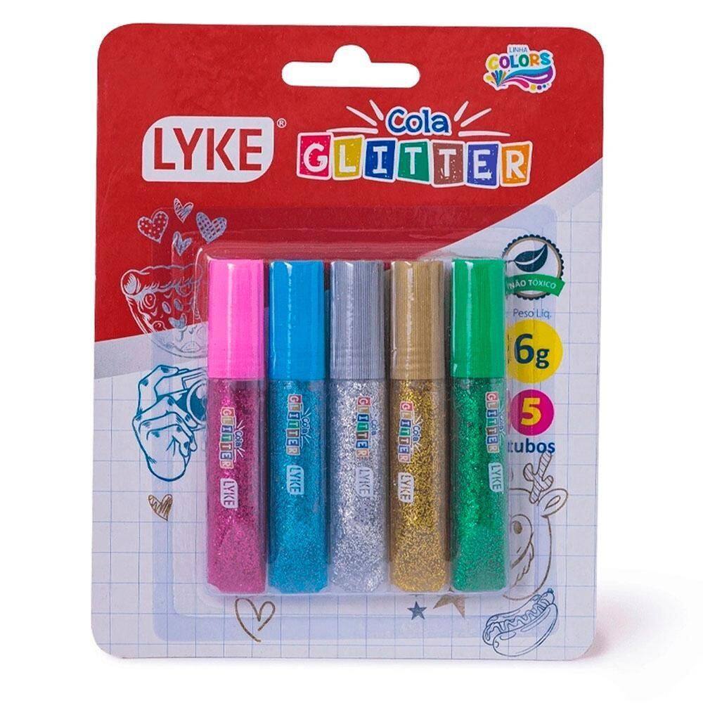 Cola Glitter 5 Cores Não Tóxico Lyke