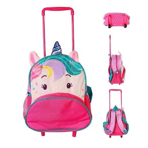Mochila Escolar Infantil Rodinhas Unicórnio Roxo Diversão