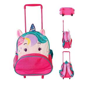 Mochila Escolar Infantil Rodinhas Unicórnio Roxo Diversão