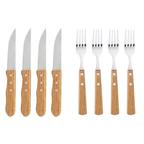 Jogo De Talheres Inox Cabo De Madeira Churrasco 8Pcs