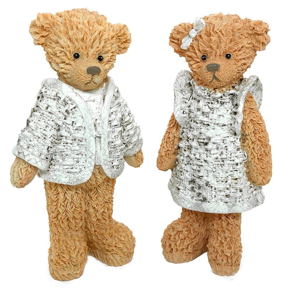 Casal De Ursinho Resina Em Pé Decorativo Grande 32Cm Altura