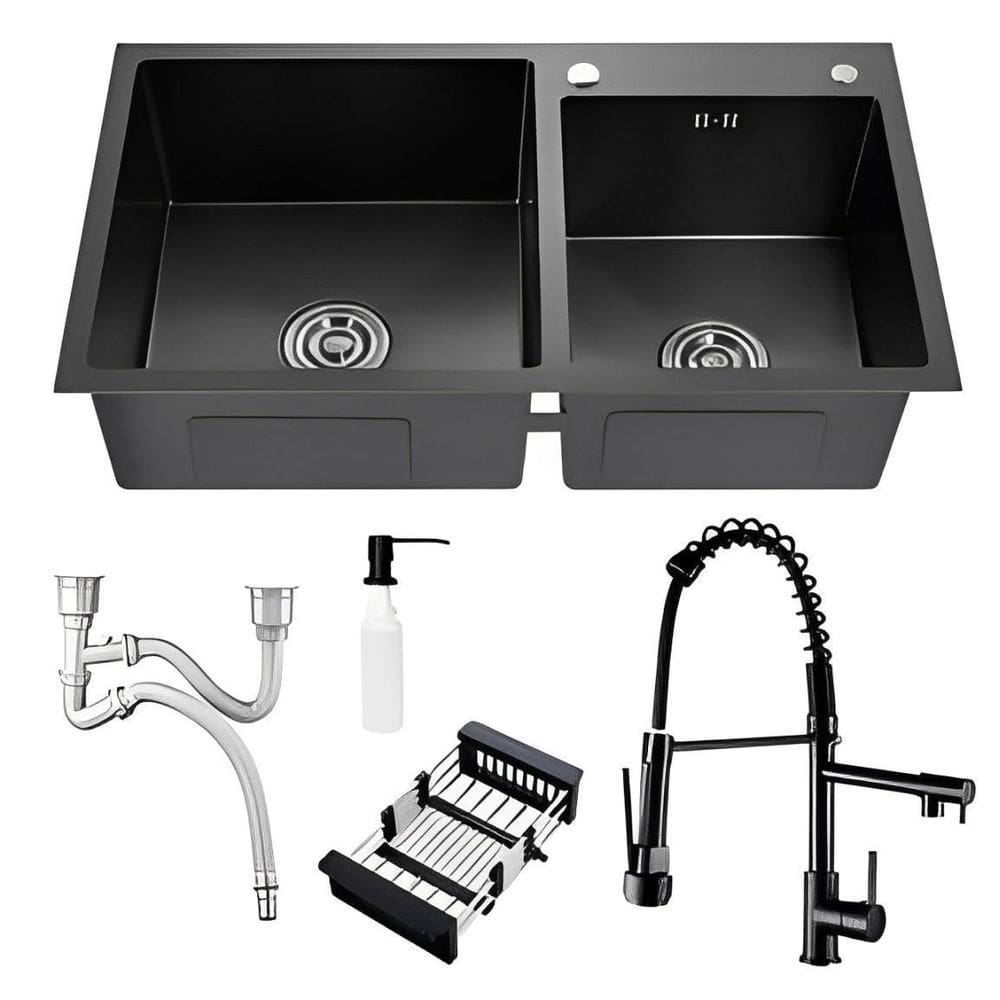 Kit Cuba Dupla Pia Cozinha Gourmet Preta E Torneira 2 Saídas