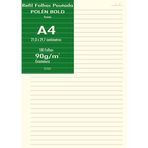 Papel Polen A4 Bold 90G Pautado 100 Folhas 21X29,7Cm A4